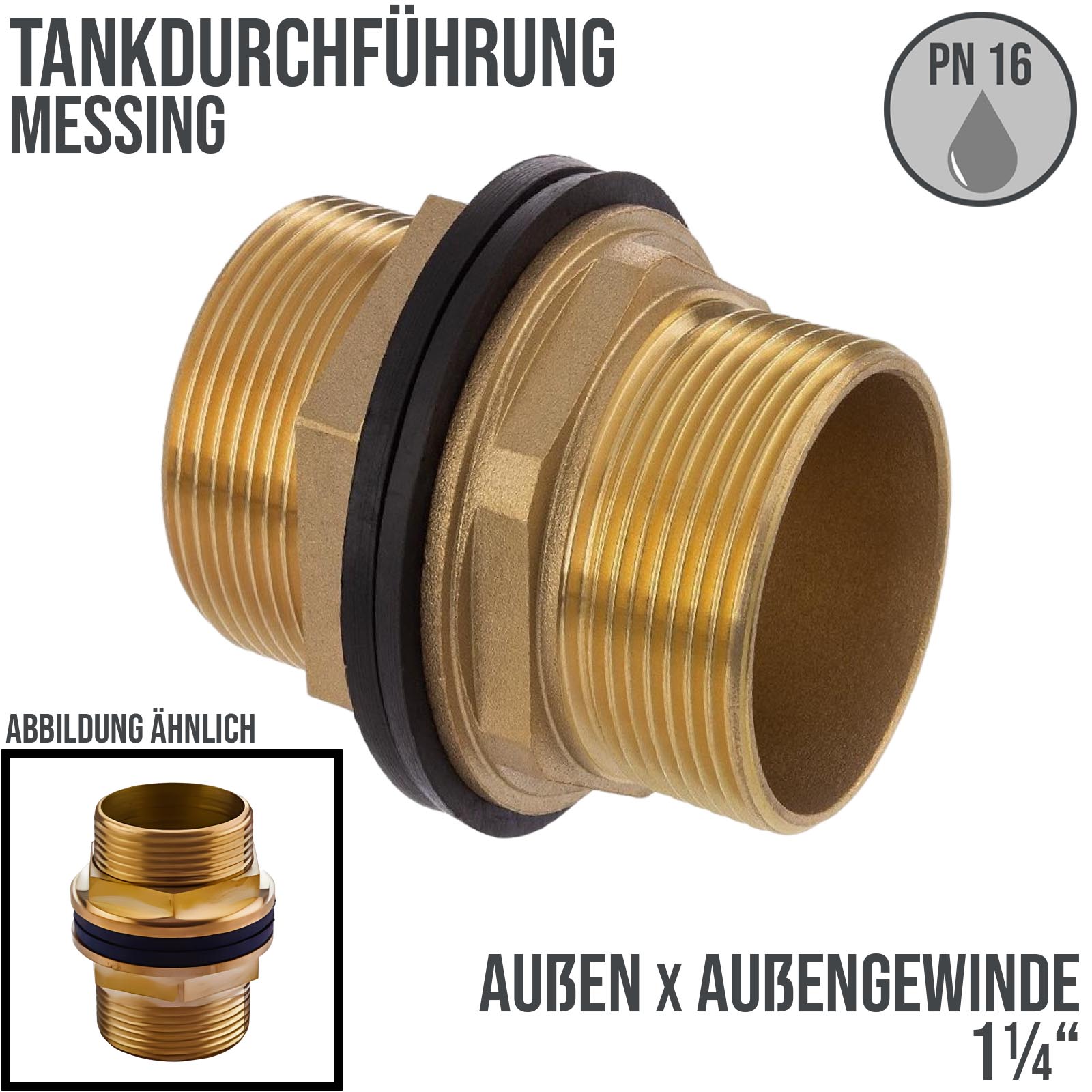1 1/4" Tank Regen Tonnen Durchführung Connector Messing 2-fach Außengewinde  - PN 16 bar