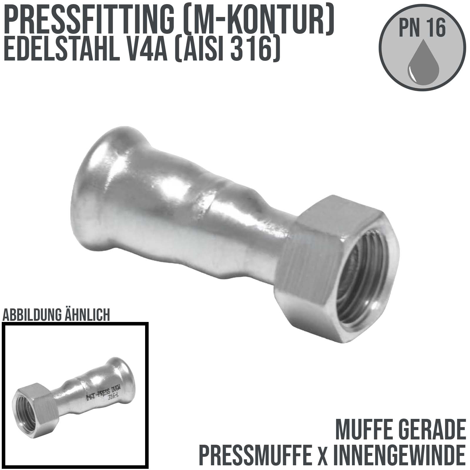 54 mm x 2" Pressmuffe x Innengewinde IG Edelstahl AISI 316 Fittings PN 16 bar