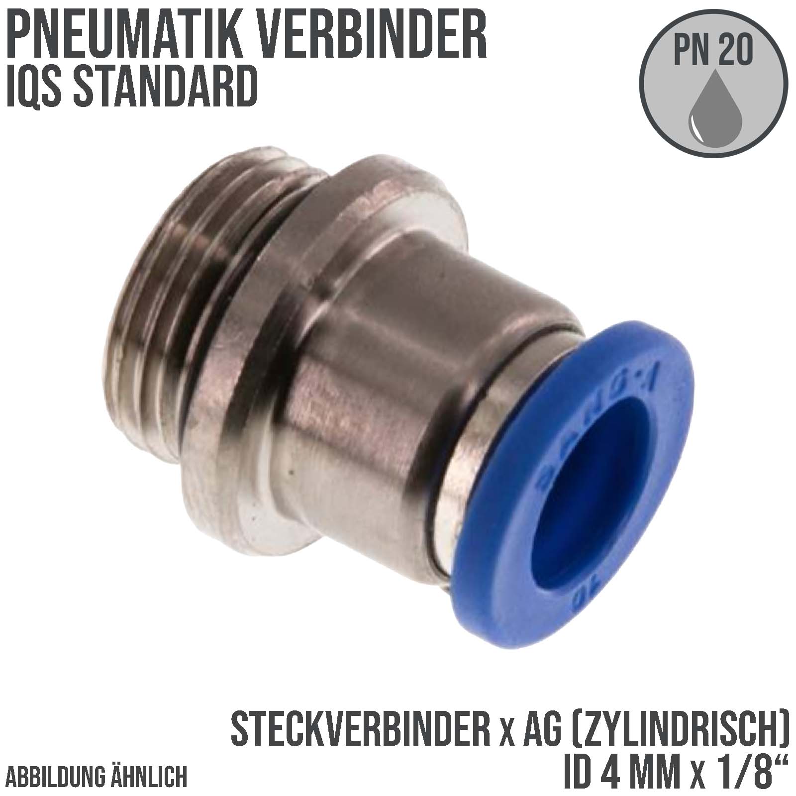4 mm x 1/8" Pneumatik Schnell Steck Verbinder rund IQS Außengewinde zylindrisch - PN 20 bar