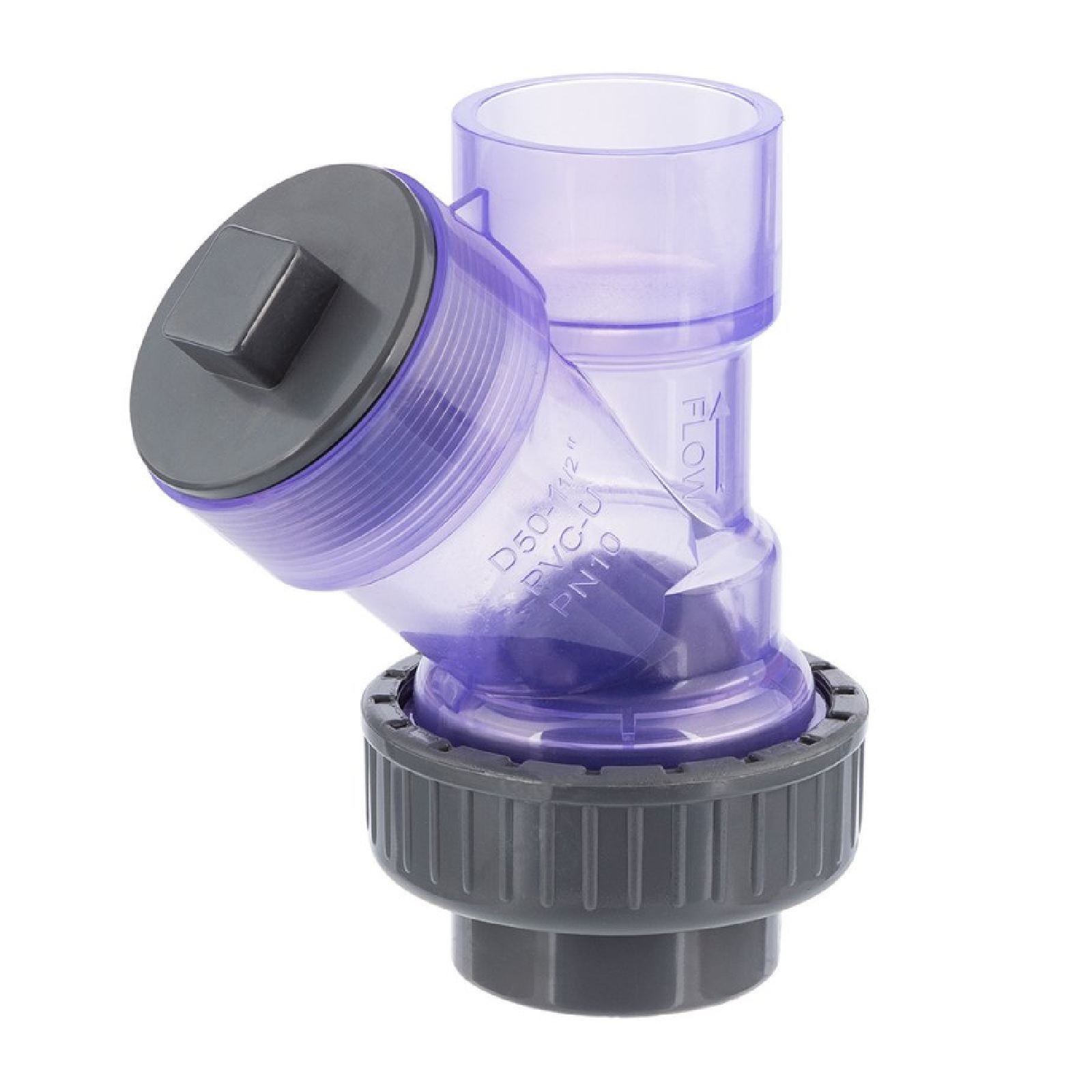 50 mm PVC Rückschlag Schrägsitz Y Ventil Kugel Klebe Muffe transparent - PN 10 bar