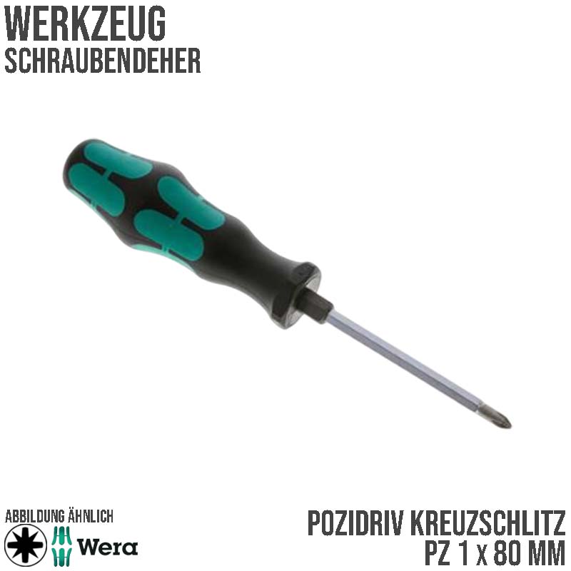 PZ 1 x 80 mm Pozidriv Kreuz Schlitz Schrauben Dreher Zieher - Wera Kraftform Plus 300