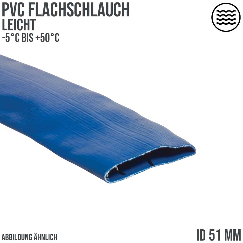 51 mm PVC Flach Schlauch Wasser Entleerung leicht light duty blau PN3 bar - 50 m