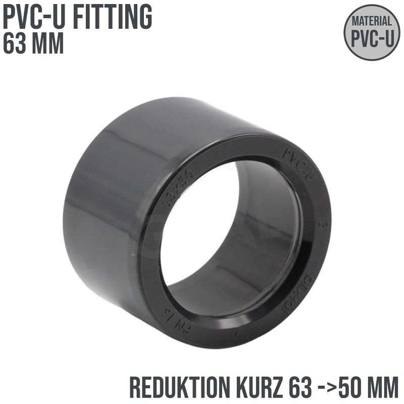 63 x 50 mm PVC Klebe Fitting Reduktion Reduzierer kurz Muffe Verbinder - PN 16 bar