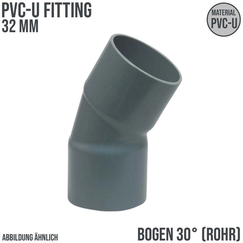 32 mm PVC Klebe Fitting Bogen Winkel 30° (Rohr) Muffe Verbinder - PN 10 bar