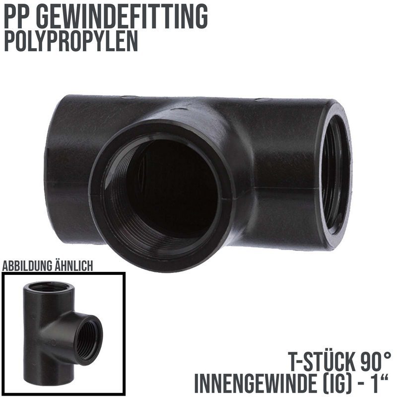1 " PP Gewinde Fitting T-Stück 90° schwarz Innen x Innengewinde IG Polypropylen - PN 10 bar
