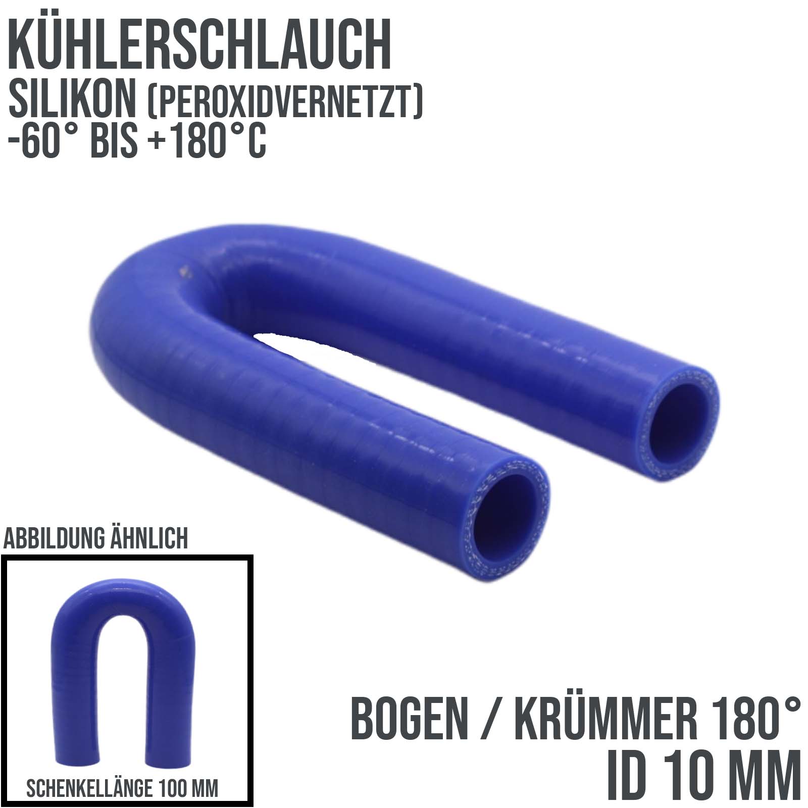 10 x 18 mm Kühlerschlauch LLK Silikon Bogen Krümmer Schlauch 180° Grad blau
