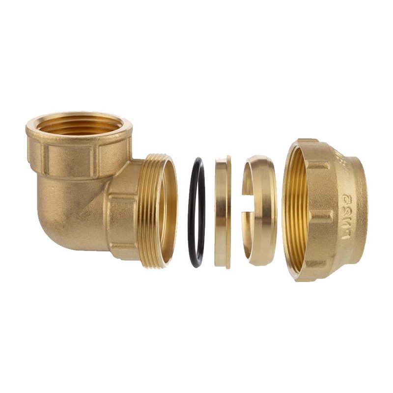 25 mm x 3/4" PE Fitting Klemm Verbinder Messing Verschraubung Muffe Winkel 90° x IG DVGW - PN 16 bar